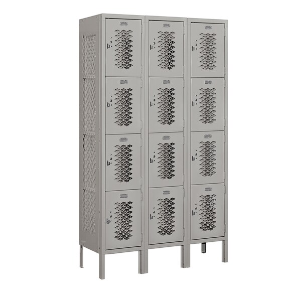4 Tier Vented Locker, 36"Wx66"Hx12"D, 12 Door, Gray, Unassembled